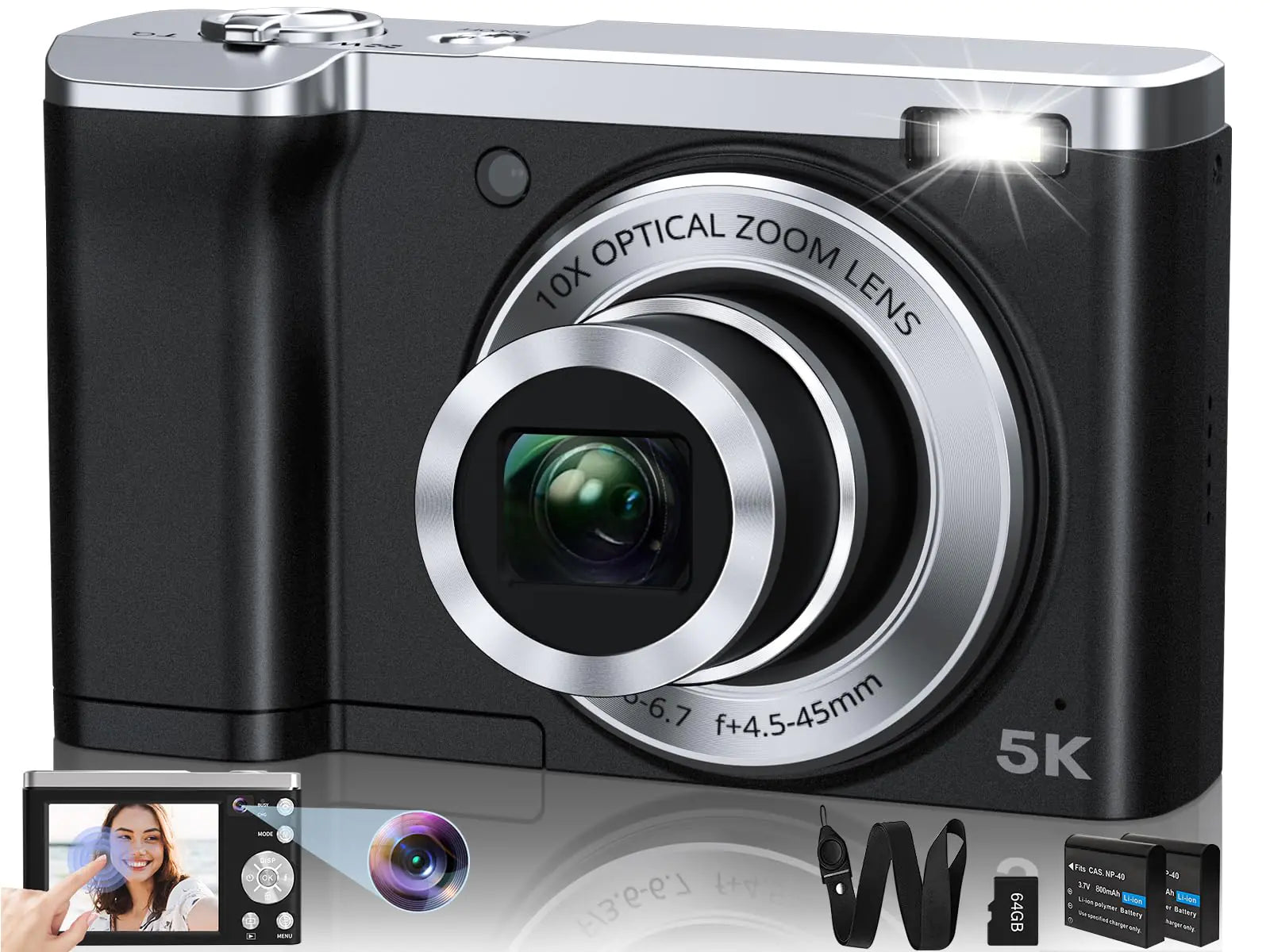 5K Twin Lens 56MP Vlogging Camera with Optical Zoom
